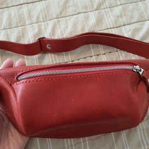 Never Used Genuine Red Leather Hip Bag Handmade in Russia